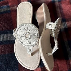 Gold/Tan Wedge Sandals Size 7